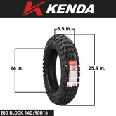 Kenda Big Block K784 140/90-16 Rear Tire for Motorcycles, Dirt Bikes, and City Bikes - Durable Off-Road & Street Performance with Keychain 140x90x16
